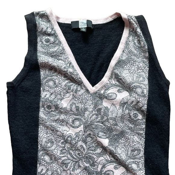 SAKS FIFTH AVENUE BLACK & PINK CASHMERE KNIT TANK SWEATER SMALL - Picture 8 of 10